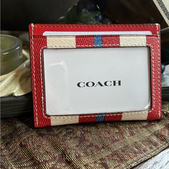 Authentic COACH stripes Coated leather/smooth leather card case/ID - Picture 3 of 6